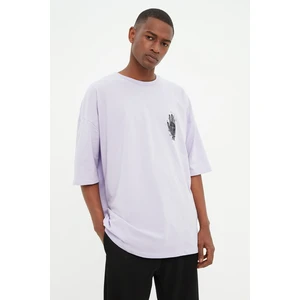 Trendyol Lilac Men's Oversize Fit Crew Neck Short Sleeve Printed T-Shirt