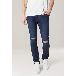 Slim Fit Knee Cut Denim Pants dark blue