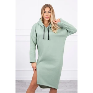 Dress with a hood and a slit on the side dark mint