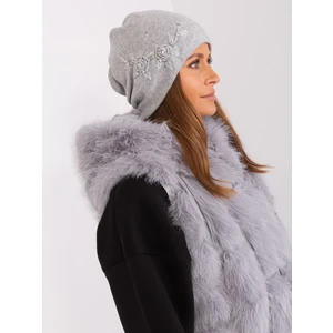 Grey knitted beanie with cotton