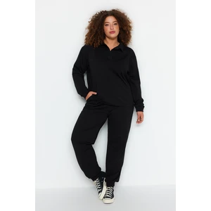Trendyol Curve Black Straight Fitted 2 Threads Plus Size Tracksuit Set