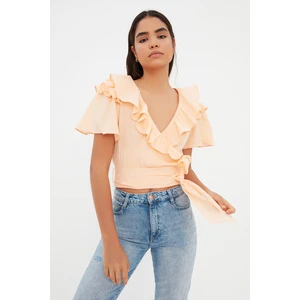 Trendyol Salmon Belt, Woven Flounce Detailed Blouse