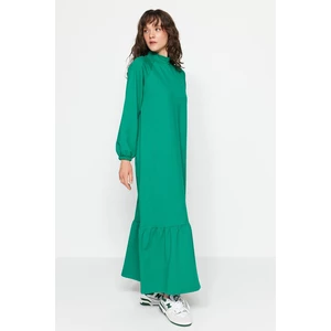 Trendyol Green Knitted Standing Collar Dress With Detailed Sleeves