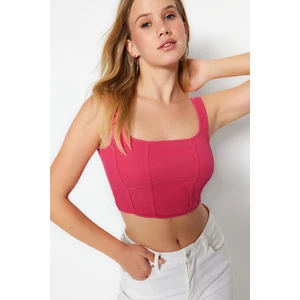 Trendyol Fuchsia Bodice Detail Fitted/Situated Crop Square Collar Ribbed Flexible Knitted Bustier