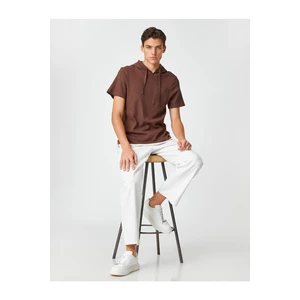 Koton Basic Hooded T-Shirt Short Sleeved Textured Pocket Detailed Cotton.