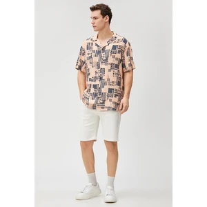 Koton Short Sleeve Shirt with Stripe Print Detailed Turndown Collar