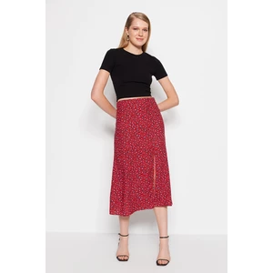 Trendyol Tile Midi Skirt with Animal Print and Viscose Fabric with a Slit Detail