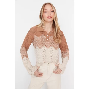 Trendyol Camel Crop Polo Collar Knitwear Sweater