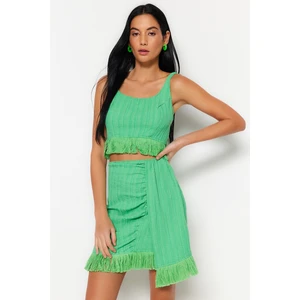 Trendyol Green Woven Blouse with Tassels and Skirt Set