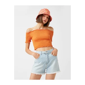 Koton Short Sleeves Bateau Neck Guipure T-Shirt