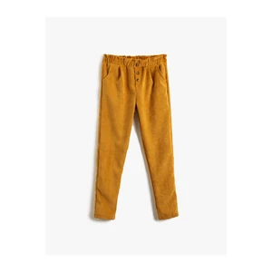 Koton Corduroy Pants High Waist with Button Detailed Pockets.