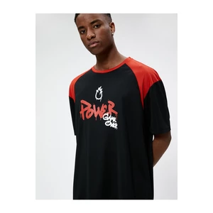 Koton Sports Oversize T-Shirt with Slogan Print Crew Neck Half Sleeves.