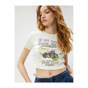 Koton Crop T-Shirt Printed Crew Neck Cotton Short Sleeve