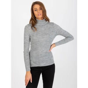 Lady's grey striped sweater with melange turtleneck