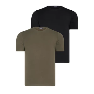 DUAL SET T8569 DEWBERRY BIKE COLLAR MENS T-SHIRT-BLACK-KHAKI