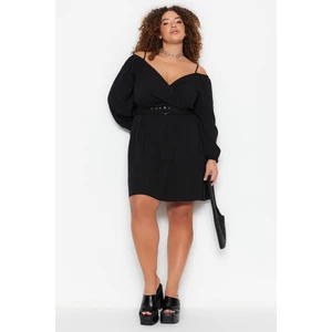 Trendyol Curve Black Woven Dress with a Belt, Double Breasted