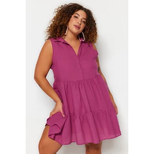 Trendyol Curve Purple Woven Beach Dress with Buttons