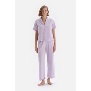 Dagi Lilac Sectional Woven Pajamas Set.