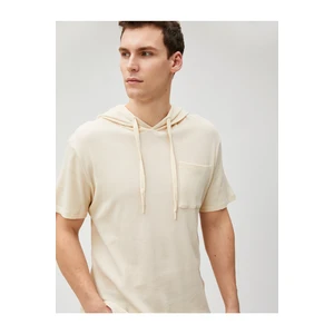 Koton Basic Hooded T-Shirt Short Sleeved Textured Pocket Detailed Cotton.