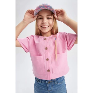 DEFACTO Girls Modern Fit Linen Look Short Sleeve Shirt