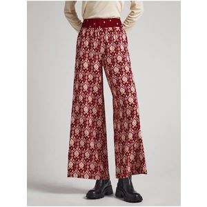 Czerwone Damskie Wzorzyste Szerokie Spodnie Pepe Jeans Galya - Kobiety