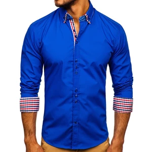 Královsky modrá pánská elegantní košile s dlouhým rukávem Bolf 0926