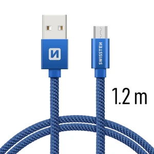 Datový kabel Swissten Textile USB/MicroUSB, 1,2m, modrý