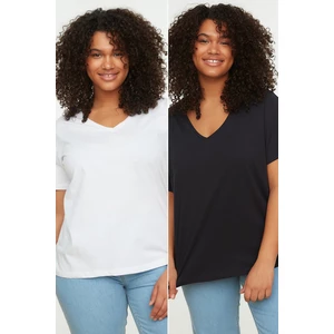 Trendyol Curve Black-White 2-Pack Basic Knitted T-Shirt