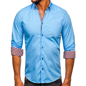Blankytne modrá pánska košeľa s dlhými rukávmi Bolf 3707