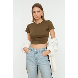 Trendyol Khaki Waist Detailed Crop Knitted Blouse