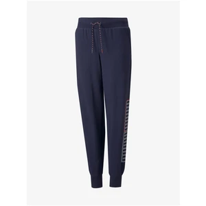 Tmavě modré klučičí vzorované tepláky Puma Alpha Sweatpants - unisex