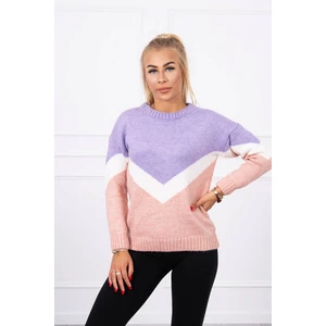 Sweater with geometric patterns purple+powder pink