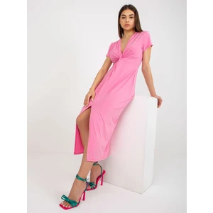 Pink midi cocktail dress with slit