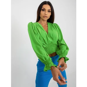 Light green formal blouse with puffed sleeves