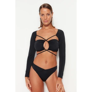 Trendyol Black Strapless Piping Long Sleeve Bikini Top