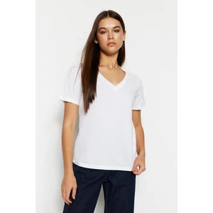 Trendyol White 100% Cotton Basic V-Neck Knitted T-Shirt