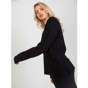 Classic black viscose ribbed sweater
