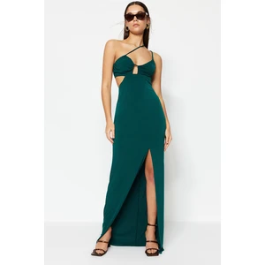 Trendyol Emerald Lined Evening Dress with Knitted piping