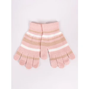 Yoclub Kids's Girls' Five-Finger Striped Gloves RED-0118G-AA50-006