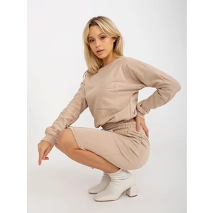 Beige Casual Basic Set with Short Sweatshirt