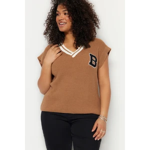 Trendyol Curve Plus Size Sweater Vest - Brown - Regular fit