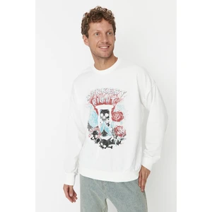 Trendyol Ecru Men's Oversize Fit Crew Neck Long Sleeved Sweatshirt