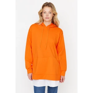 Trendyol Orange Knitted Sweatshirt with Hoodie and Bottom Skirt