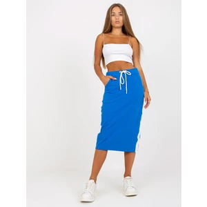 RUE PARIS dark blue sweatshirt midi skirt with stripes