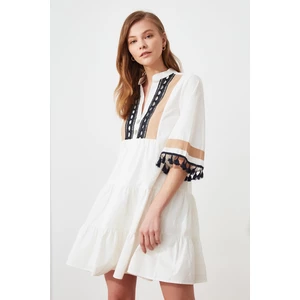 Trendyol White Embroidery and Tassel Detailed Dress