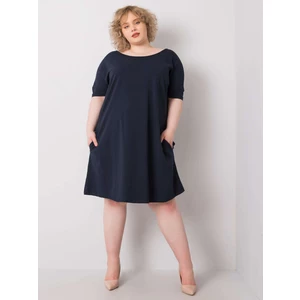 Dark blue loose dress of a larger size