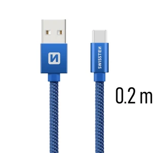 Datový kabel Swissten Textile USB/USB-C, 0,2m, modrý