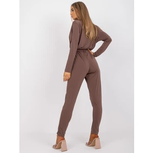 Brown Serafini long-sleeved wrapover jumpsuit