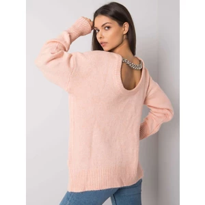 RUE PARIS Light pink women's sweater with a neckline on the back