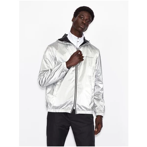 ARMANI EXCHANGE Black-silver men's patterned double-sided leatherette jacket with surface - Men